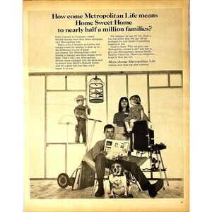 Metropolitan Life "Means Home Sweet Home to Half a Million Families" Vtg Ad 1965
